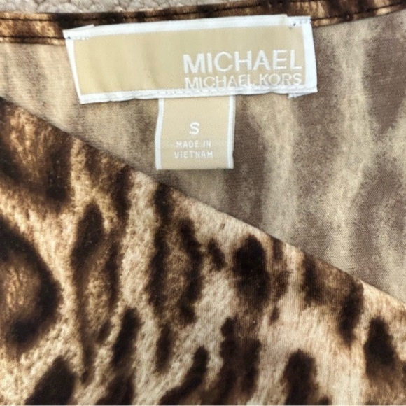 MICHAEL Michael Kors brown tan leopard animal print asymmetrical neckline blouse - Picture 7 of 12